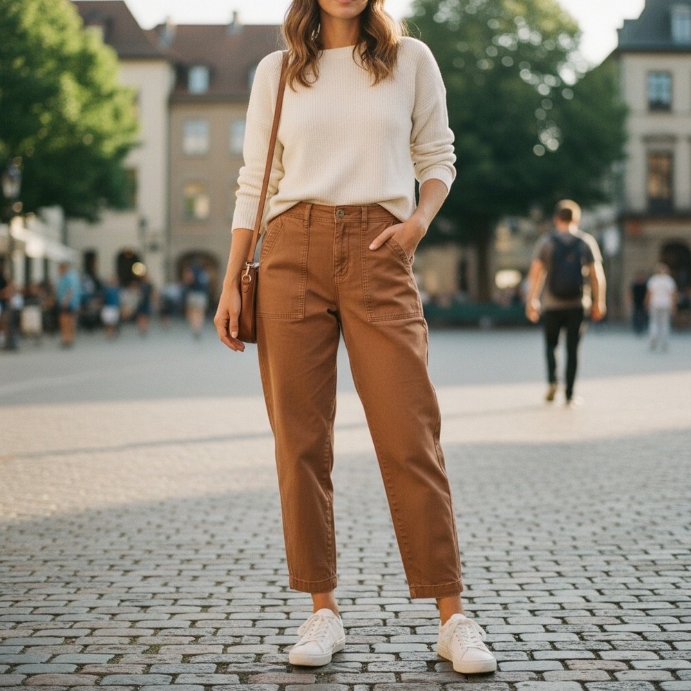 Utility Cargo Pants Cropped Ankle Length Women's Size 4 A New Day Brown Casual
